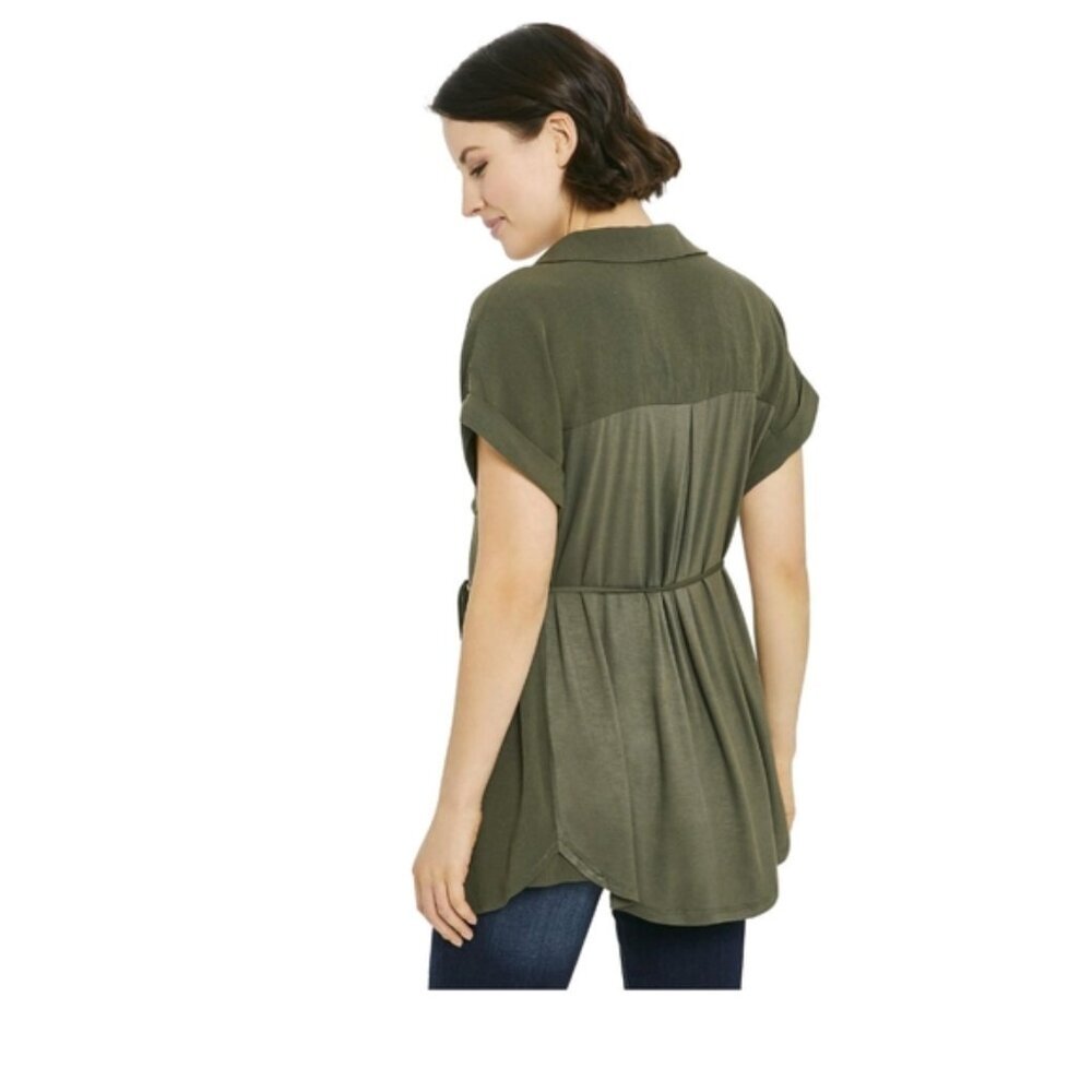 NWT Green Woven Button Up Shirt Maternity XL - Picture 4 of 7